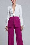 Black Pink 2 Piece Peak Lapel Women Suits with Sleeves