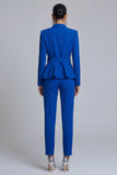 Royal Blue 2 Piece Peak Lapel Belt Women Suits with Sleeves