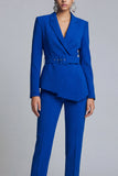 Royal Blue 2 Piece Peak Lapel Belt Women Suits with Sleeves