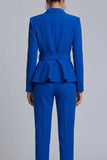 Royal Blue 2 Piece Peak Lapel Belt Women Suits with Sleeves