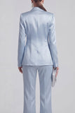 2 Piece Blue Peak Lapel Women Suits with Sleeves
