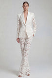 White Peak Lapel 2 Piece Boho Women Suits with Sleeves