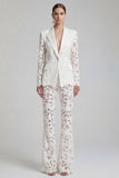 White Peak Lapel 2 Piece Boho Women Suits with Sleeves