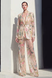Champagne Floral 2 Piece Wide Leg Notched Lapel Single Breasted Formal Suits