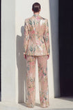 Champagne Floral 2 Piece Wide Leg Notched Lapel Single Breasted Formal Suits
