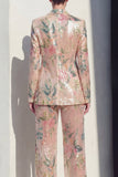Champagne Floral 2 Piece Wide Leg Notched Lapel Single Breasted Formal Suits