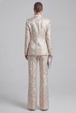 Champagne and Pink 2 Piece Floral Peak Lapel Double Breasted Prom Suits