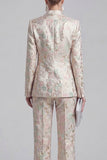 Champagne and Pink 2 Piece Floral Peak Lapel Double Breasted Prom Suits