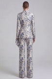 Champagne and Pink 2 Piece Floral Peak Lapel Double Breasted Prom Suits