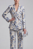 Champagne and Pink 2 Piece Floral Peak Lapel Double Breasted Prom Suits