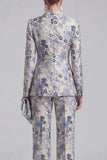 Champagne and Pink 2 Piece Floral Peak Lapel Double Breasted Prom Suits