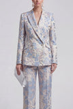 Champagne and Pink 2 Piece Floral Peak Lapel Double Breasted Prom Suits