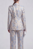 Champagne and Pink 2 Piece Floral Peak Lapel Double Breasted Prom Suits