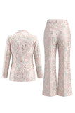 Champagne and Pink 2 Piece Floral Peak Lapel Double Breasted Prom Suits
