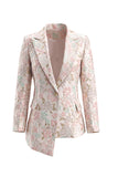 Champagne and Pink 2 Piece Floral Peak Lapel Double Breasted Prom Suits
