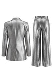 2 Piece Grey Wide Leg Shawl Lapel Prom Suits with Bow