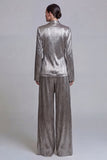 2 Piece Grey Wide Leg Shawl Lapel Prom Suits with Bow