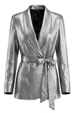2 Piece Grey Wide Leg Shawl Lapel Prom Suits with Bow