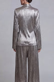 2 Piece Grey Wide Leg Shawl Lapel Prom Suits with Bow