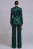 2 Piece Floral Dark Green Notched Lapel Wide Leg Prom Suits with Belt