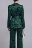 2 Piece Floral Dark Green Notched Lapel Wide Leg Prom Suits with Belt