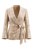 Floral Champagne 2 Piece Shawl Lapel Wide Leg Prom Suits with Bow