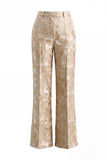 Floral Champagne 2 Piece Shawl Lapel Wide Leg Prom Suits with Bow