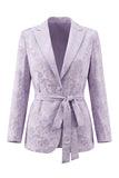 Lilac Floral Single Breasted 2 Piece Peak Lapel Wide Leg Prom Suits with Belt