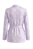Lilac Floral Single Breasted 2 Piece Peak Lapel Wide Leg Prom Suits with Belt