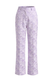 Lilac Floral Single Breasted 2 Piece Peak Lapel Wide Leg Prom Suits with Belt