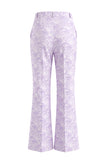 Lilac Floral Single Breasted 2 Piece Peak Lapel Wide Leg Prom Suits with Belt