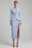 Green 2 Piece Single Breasted Shawl Lapel Wide Leg Business Suits with Slit