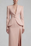 Green 2 Piece Single Breasted Shawl Lapel Wide Leg Business Suits with Slit