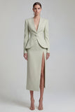 Green 2 Piece Single Breasted Shawl Lapel Wide Leg Business Suits with Slit