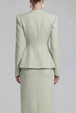 Green 2 Piece Single Breasted Shawl Lapel Wide Leg Business Suits with Slit