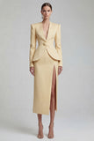 Green 2 Piece Single Breasted Shawl Lapel Wide Leg Business Suits with Slit