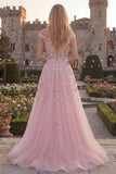 Sparkly Blue Off the Shoulder A-Line Corset Beaded Tulle Long Prom Dress with Appliques