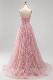 Sparkly Blue A-Line Strapless Beaded Long Formal Dress