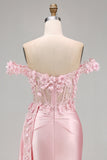 Pink Floral Ruched Corset Long Mermaid Formal Dress with Side Cape