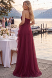 Navy A-Line Strapless Ruffled Long Formal Dress with Slit