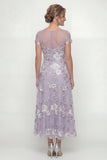 Dusty Purple A Line Embroidered Mother of the Bride Dress with Short Sleeves