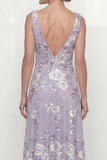 Dusty Purple Embroidered Cowl Neck A Line Mother of the Bride Dress with Sequins