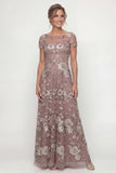 Dusty Blue A Line Short Sleeves Mother of the Bride Dress with Embroidery
