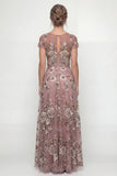 Dusty Blue A Line Short Sleeves Mother of the Bride Dress with Embroidery