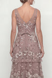 Dusty Rose Flower A Line Tiered Ruffle Long Mother of the Bride Dress with Sequins