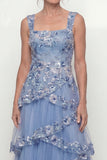 Dusty Blue Ruffled A Line Sequins Long Mother of the Bride Dress with Pockets