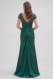 V Neck Mermaid Dark Green Ruched Mother Of Bride Dress