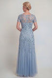 Appliqued A Line Dark Green Round Neck Mother Of Bride Dress