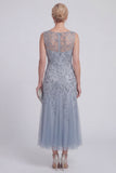 Dark Green Floral A Line Beaded Boat Neck Long Mother of The Bride Dress