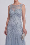 Dark Green Floral A Line Beaded Boat Neck Long Mother of The Bride Dress